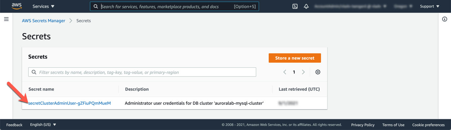Secrets Manager List of Secrets