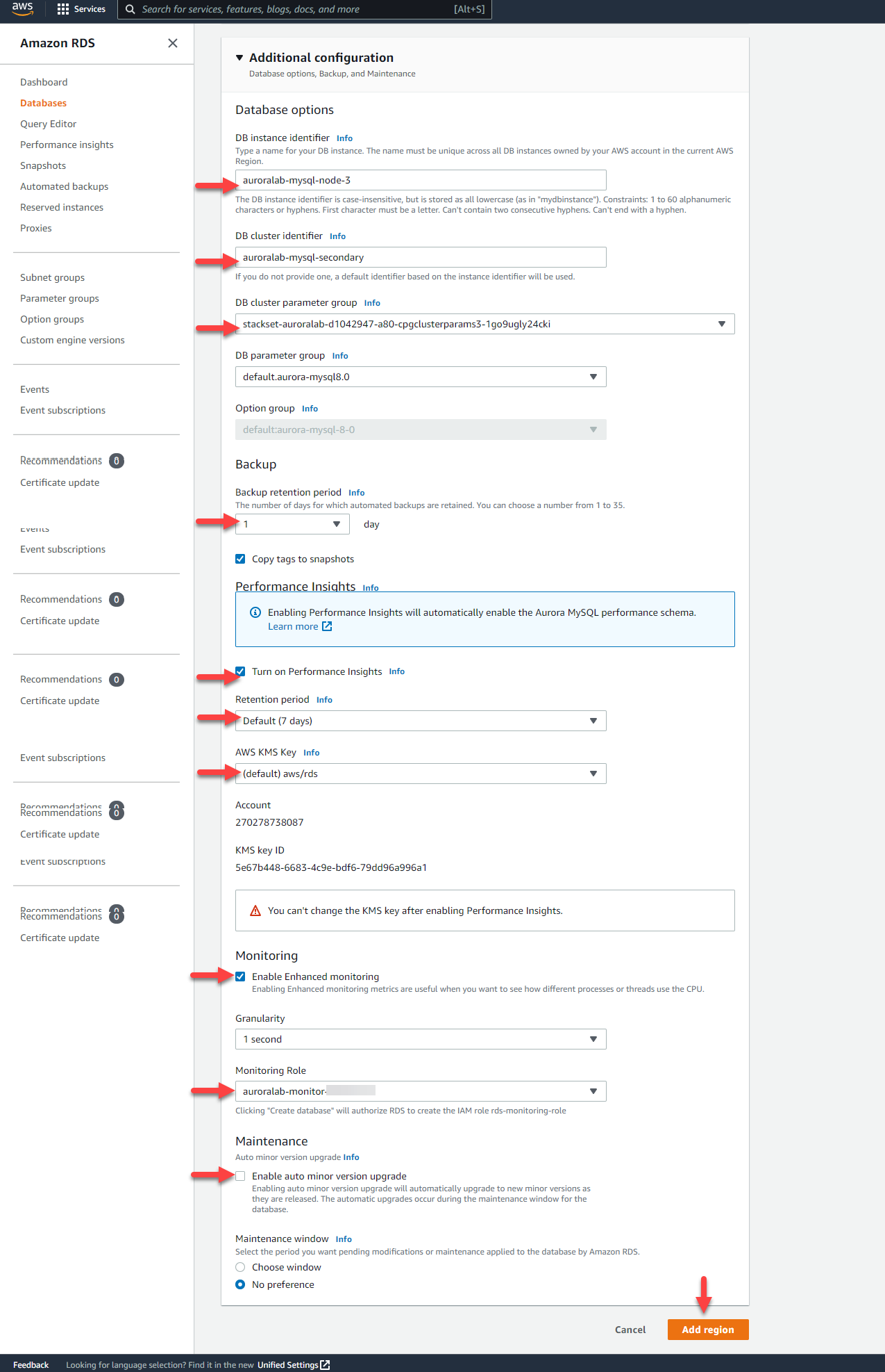 RDS Cluster Add Region
