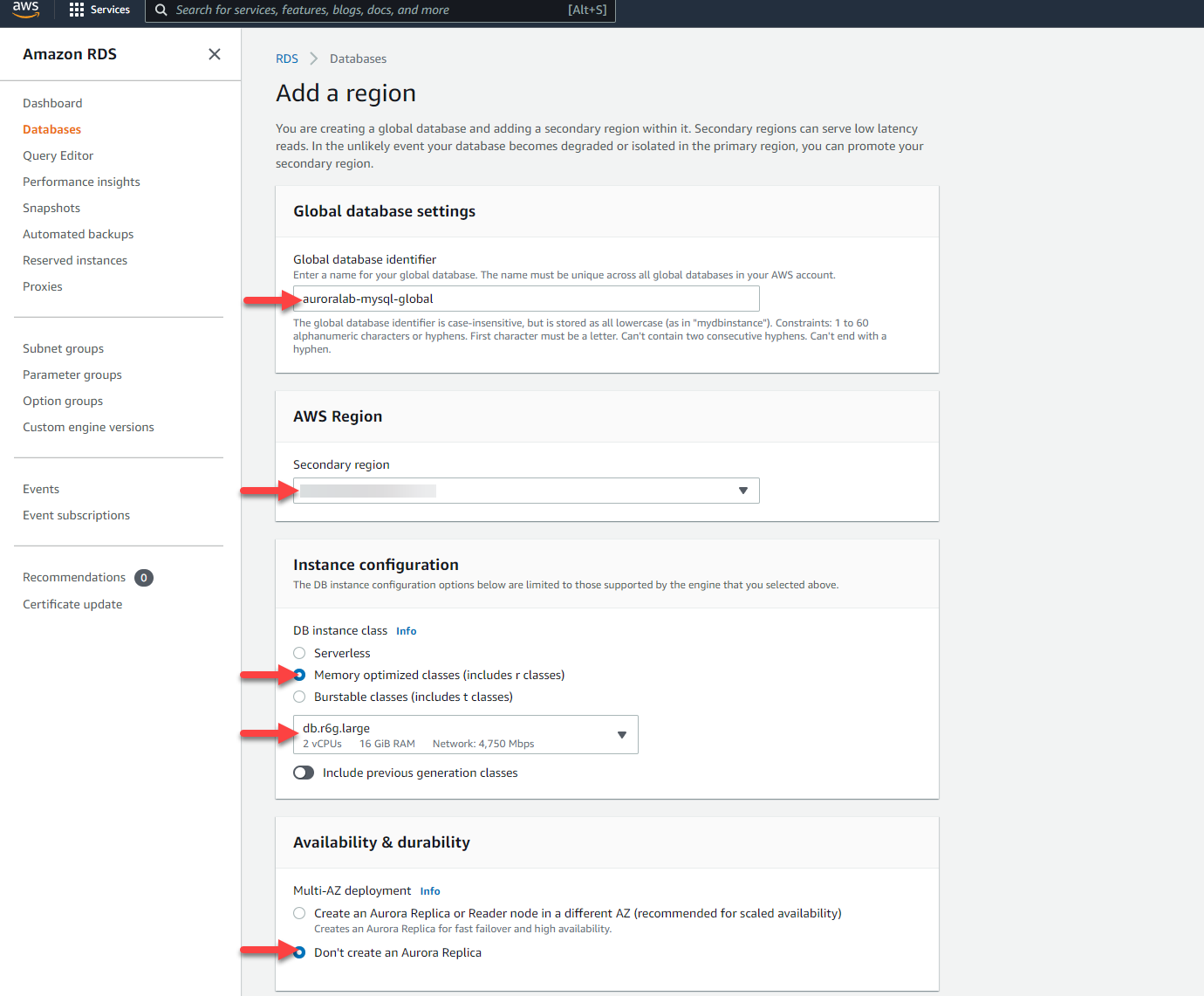 RDS Cluster Add Region