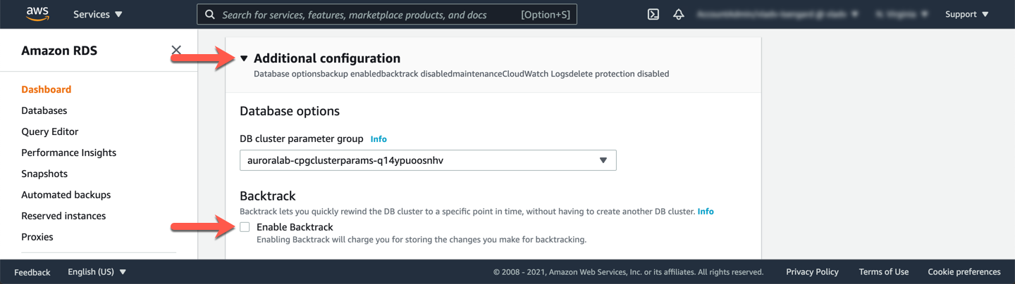 RDS Cluster Disable Backtrack