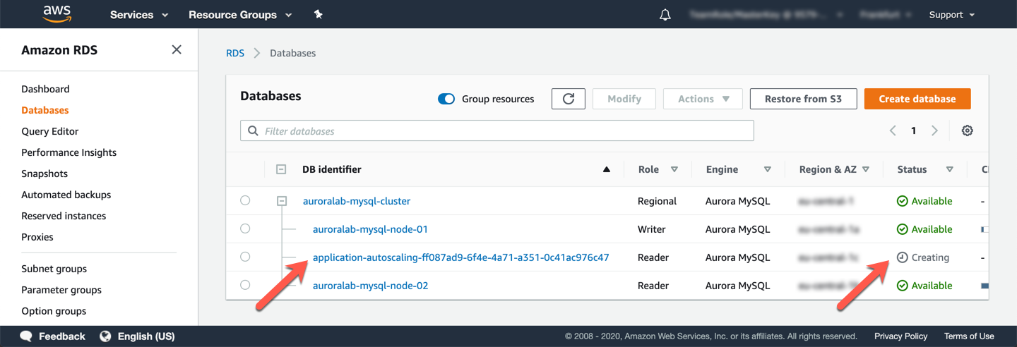 Application Auto Scaling Creating Reader