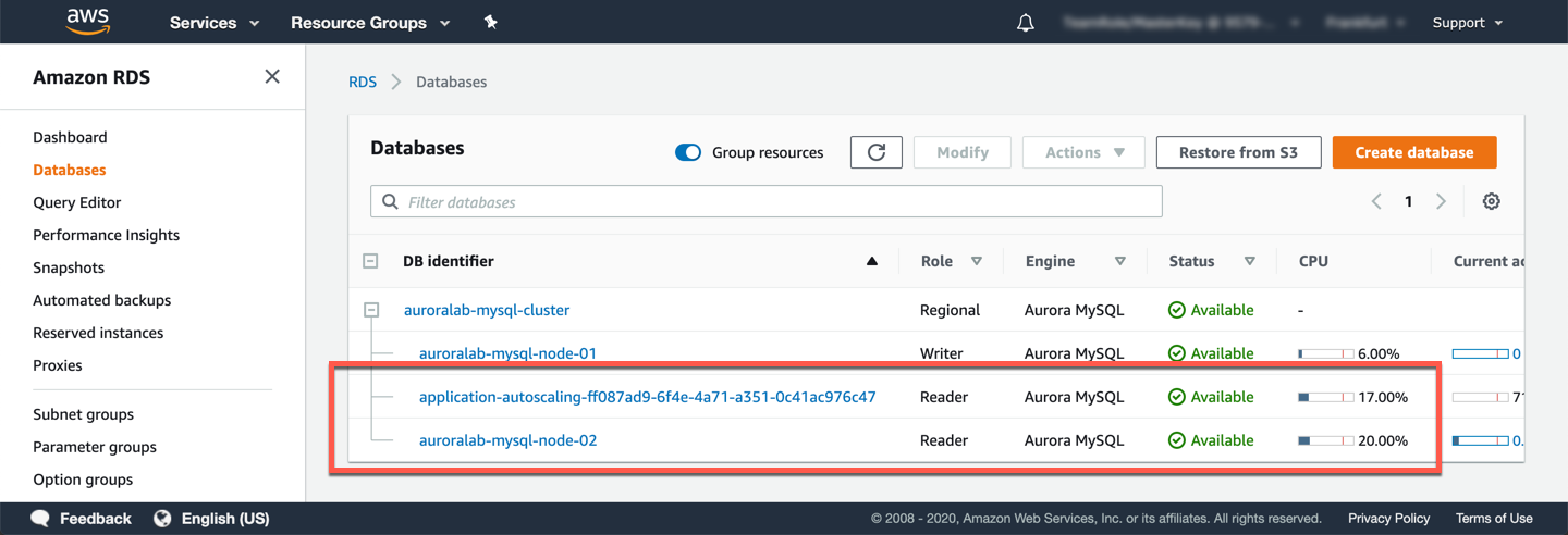 Application Auto Scaling Creating Reader