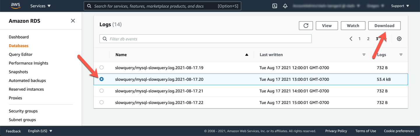 RDS Select Log to Download