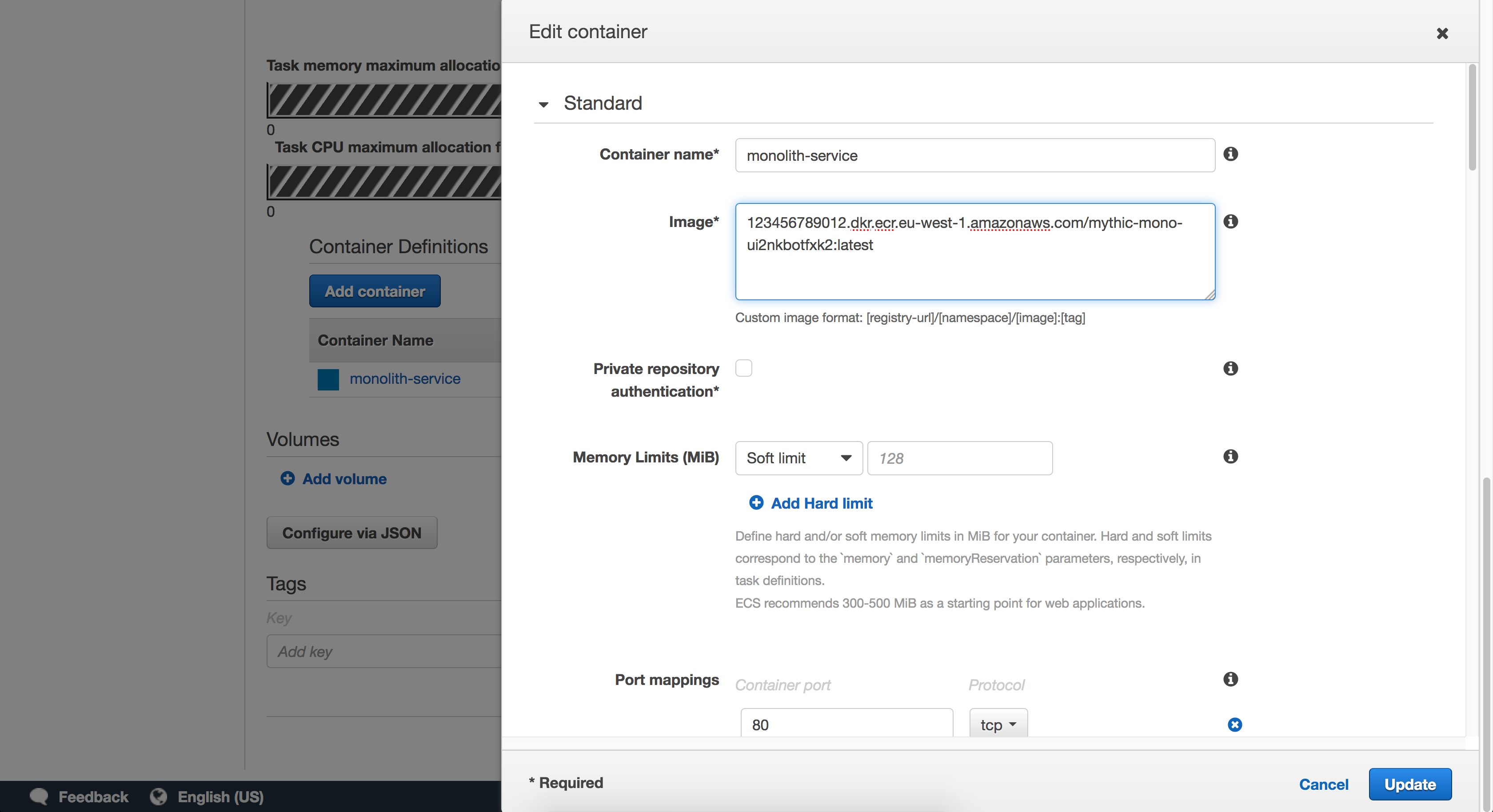 ECS Update Task Definition Image
