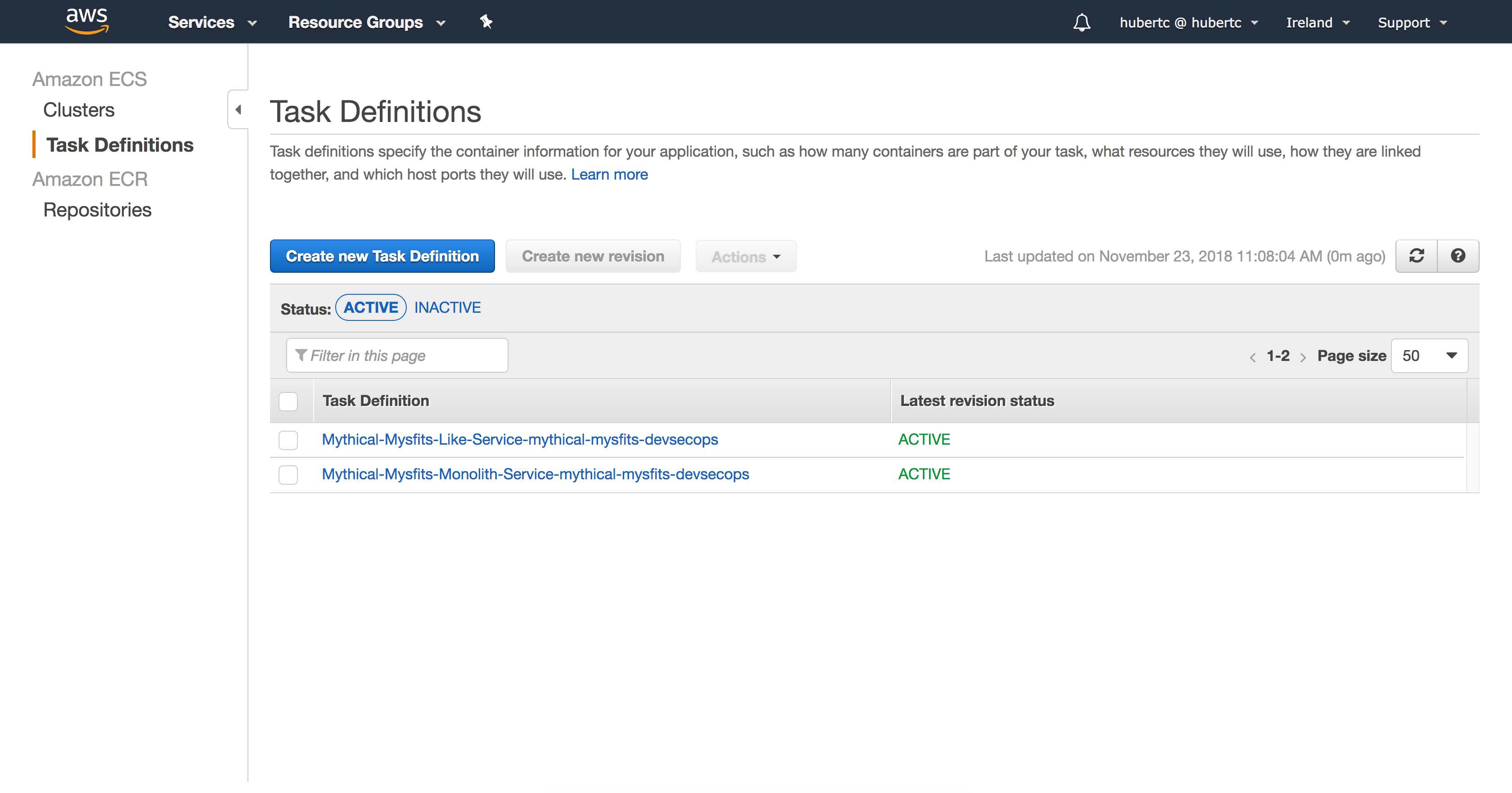 ECS Create Task Definition Revision