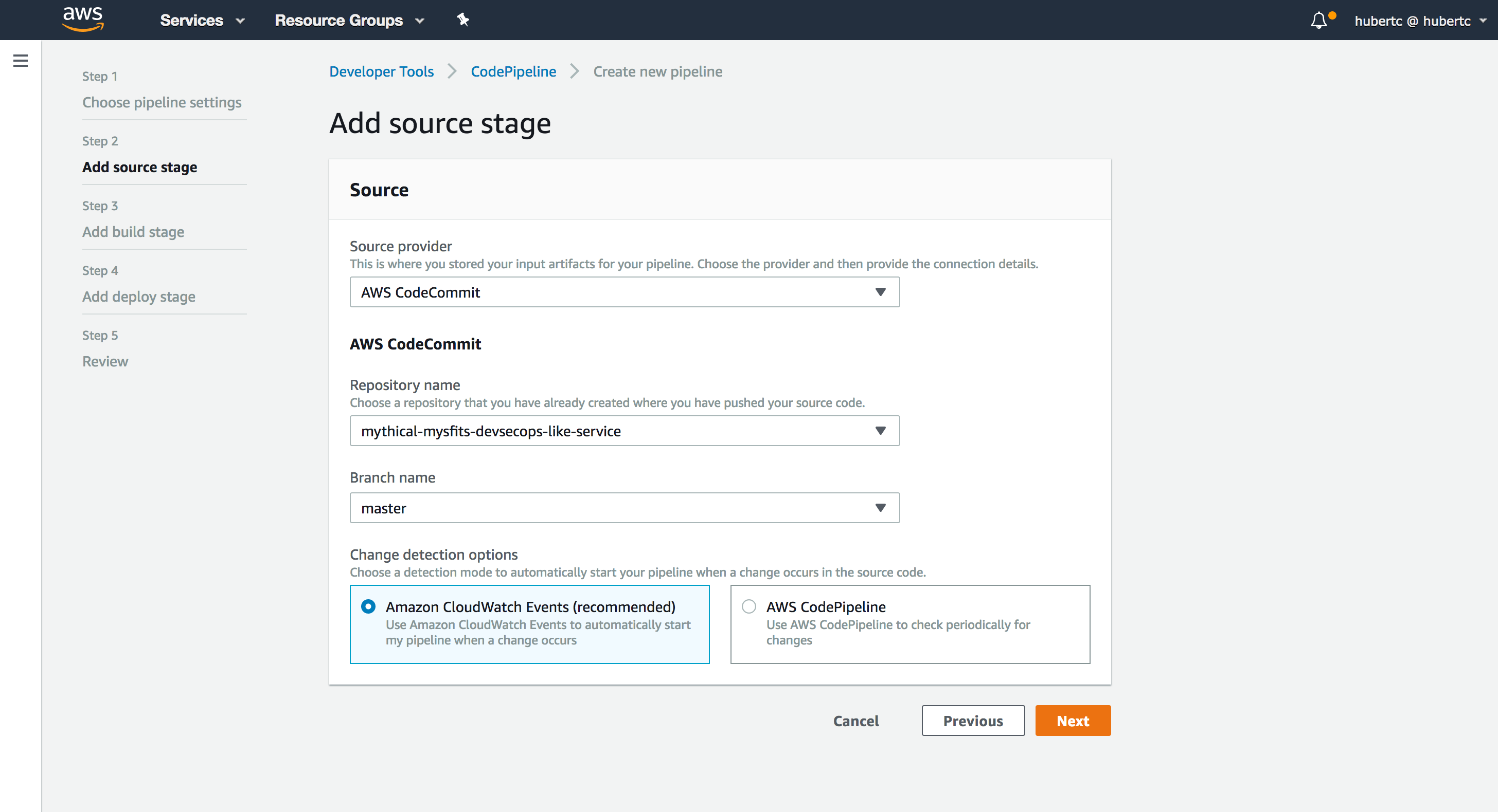 CodePipeline Add source stage