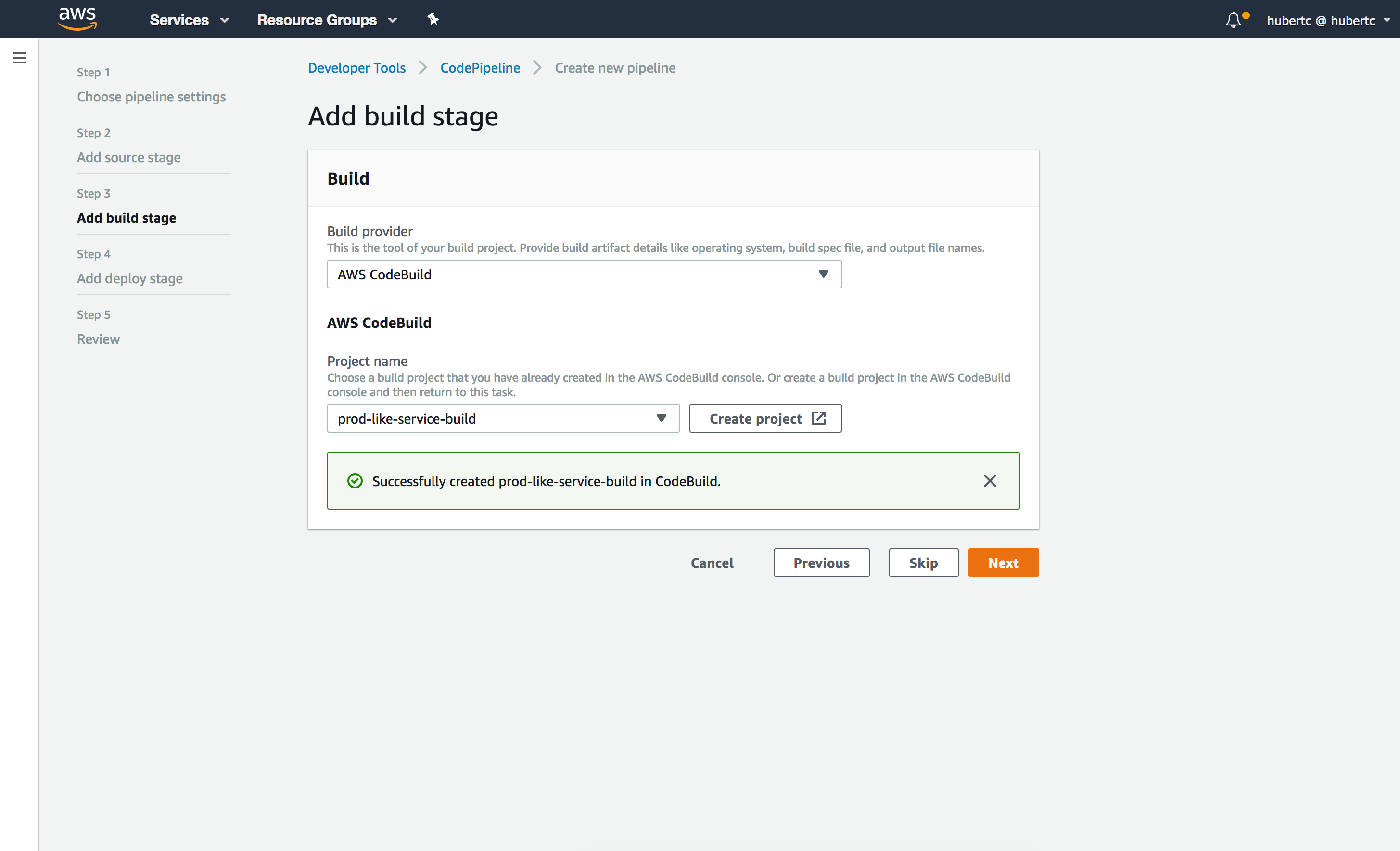CodePipeline Created Build Project