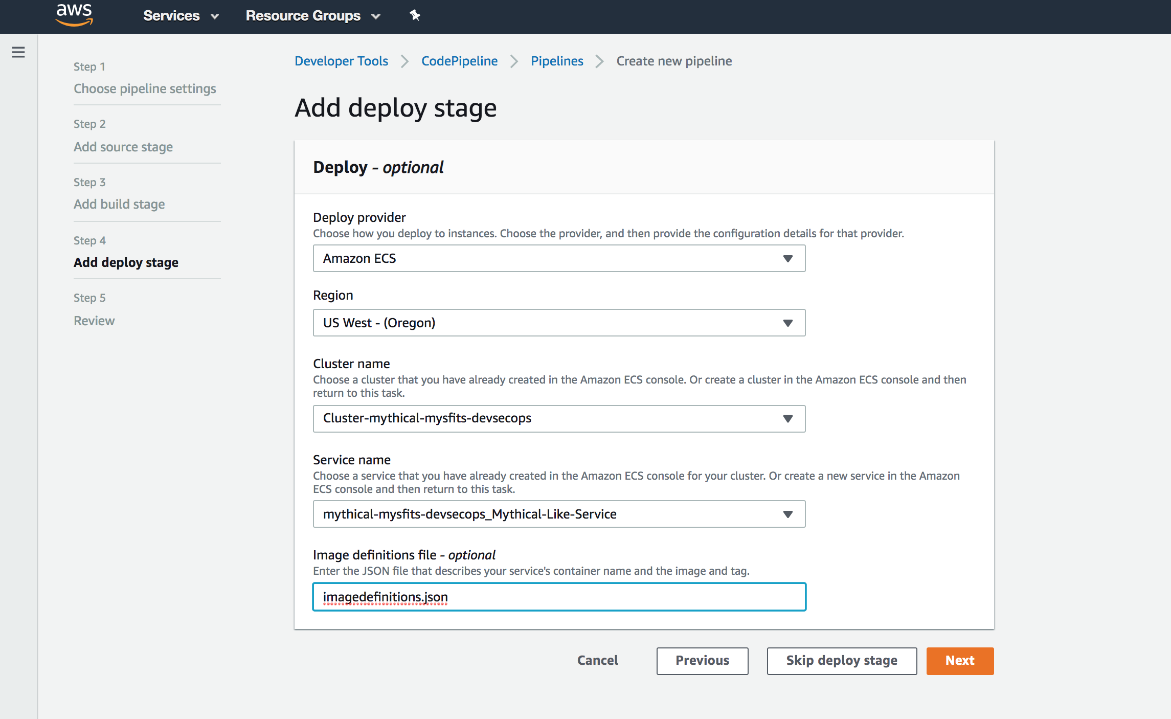 CodePipeline ECS