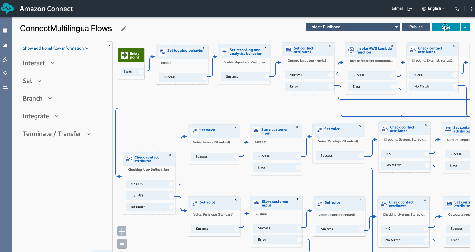 Amazon Connect - Save and Publish