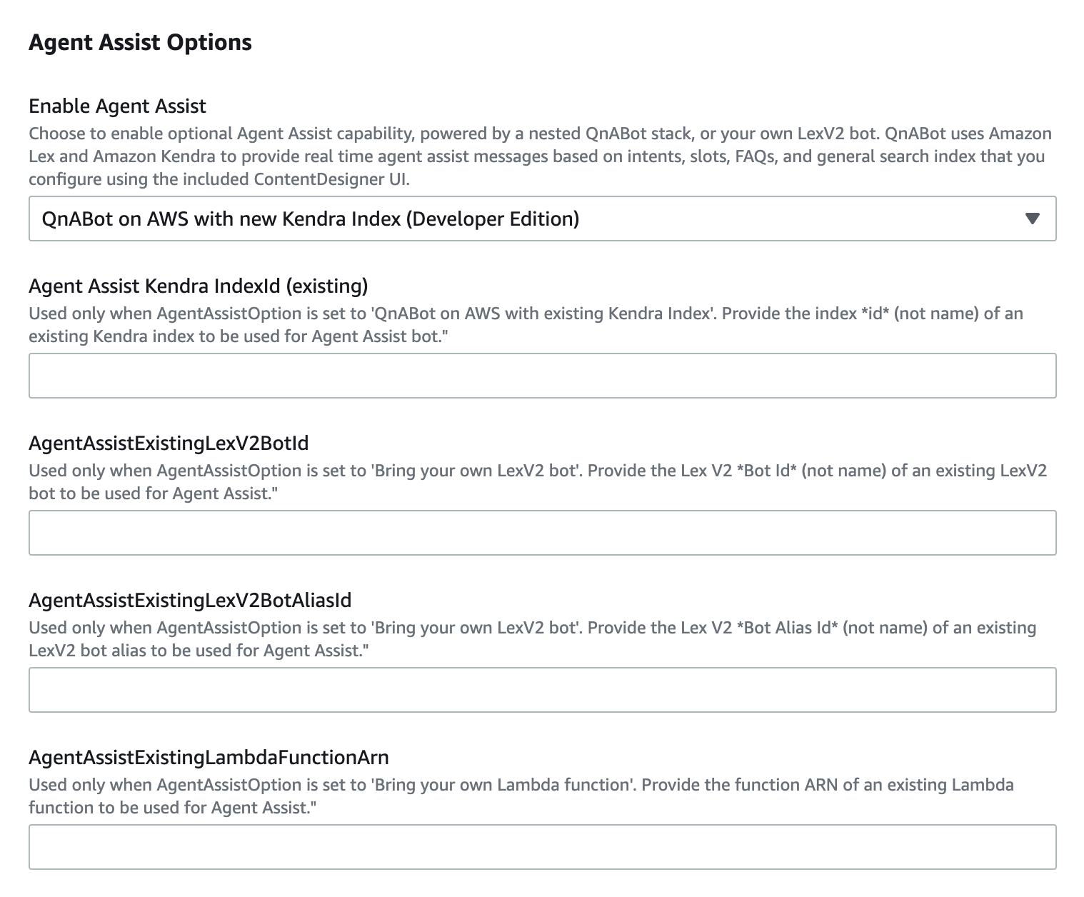 Agent Assist CloudFormation Parameters