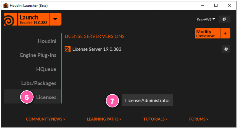 Houdini Launcher License Tab