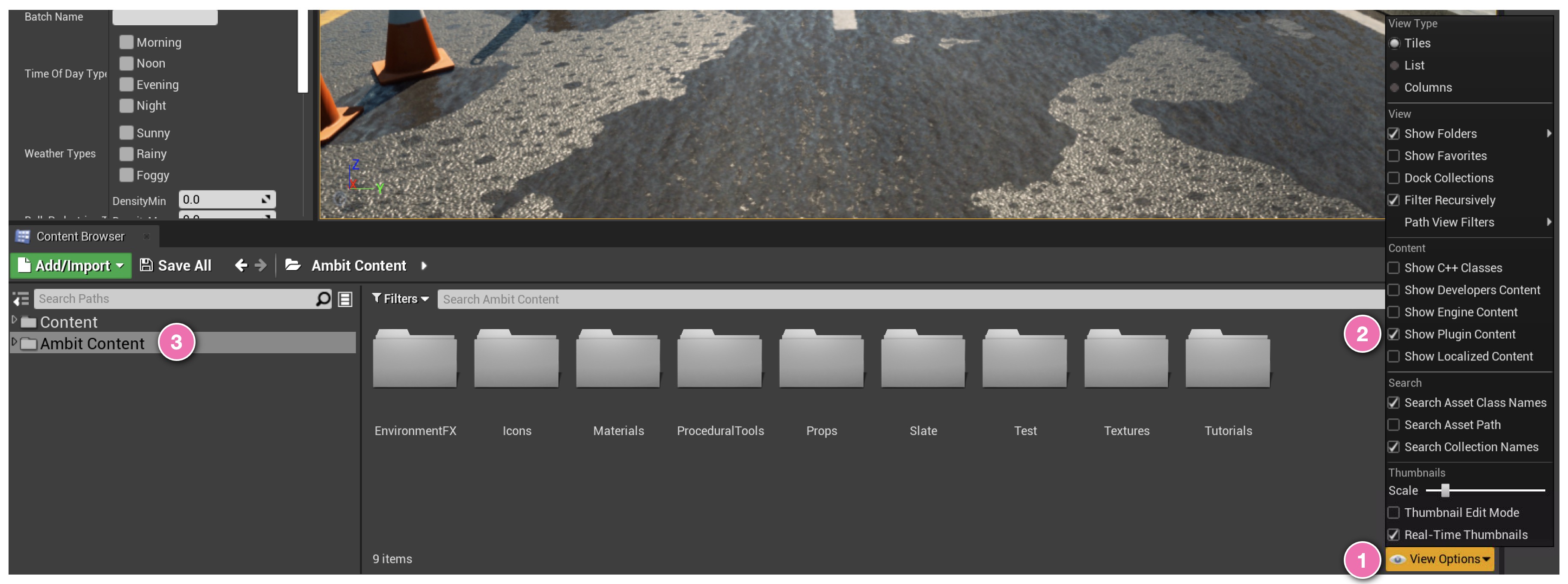 Content Browser view options
