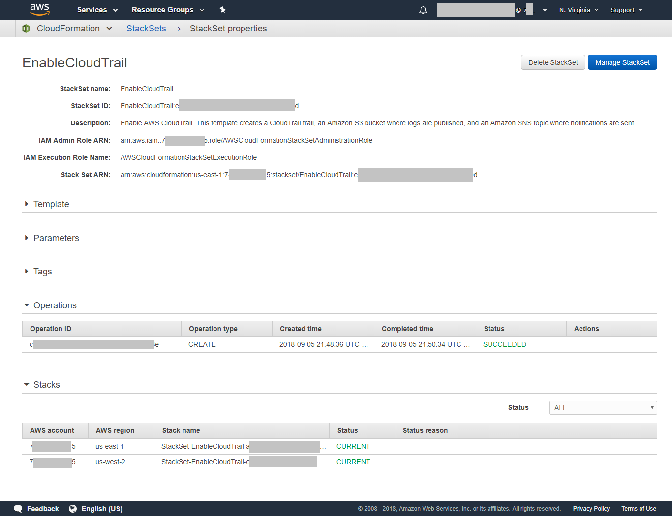 End of CloudTrail stack deployment
