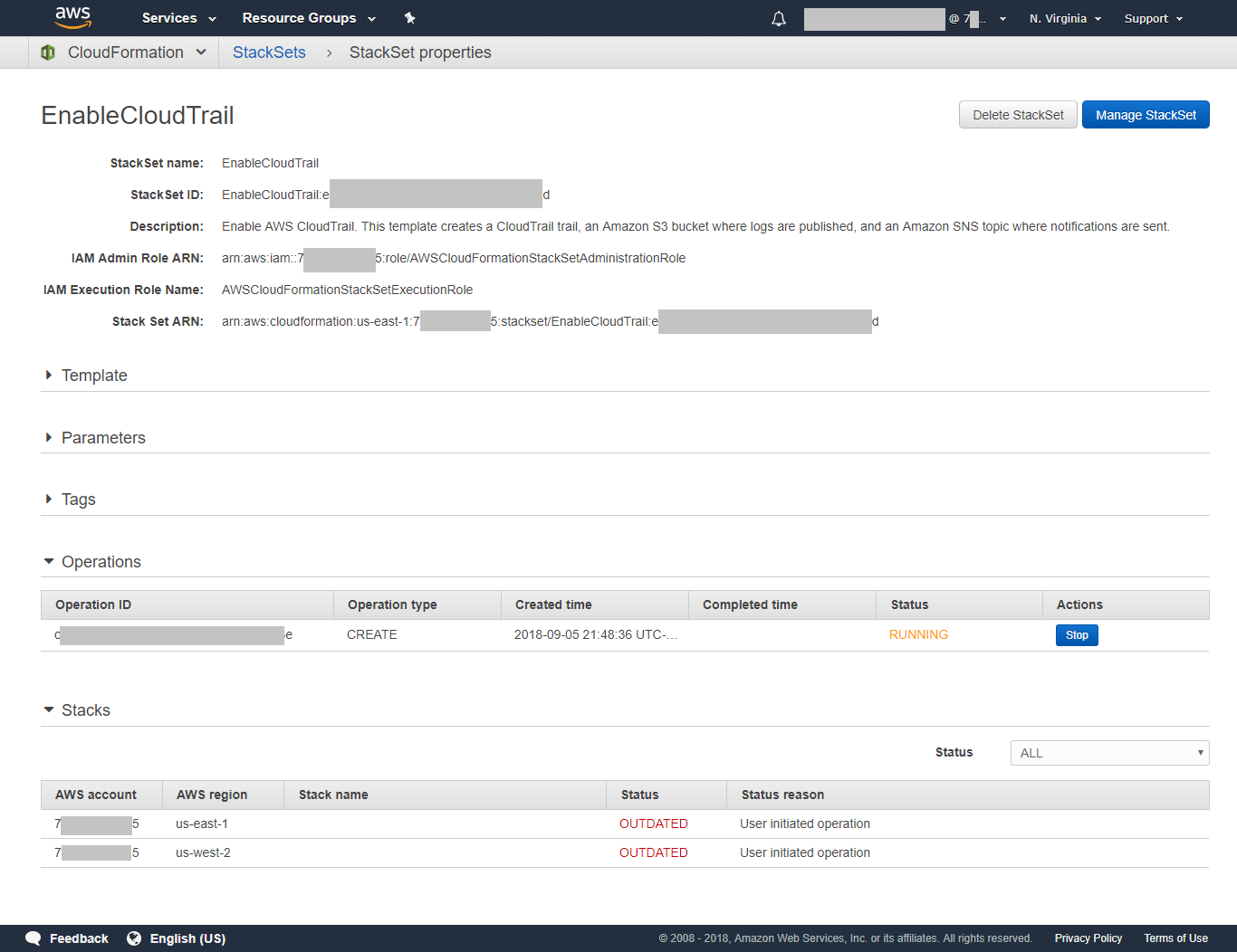 Start of CloudTrail stack deployment