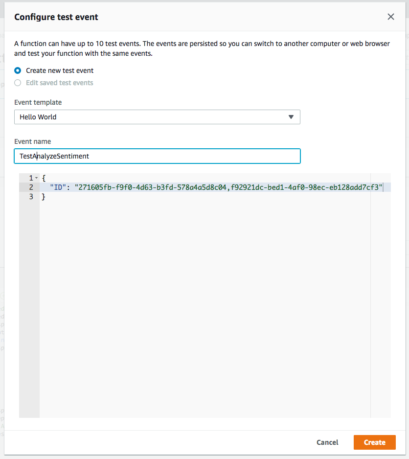 Configure test event
