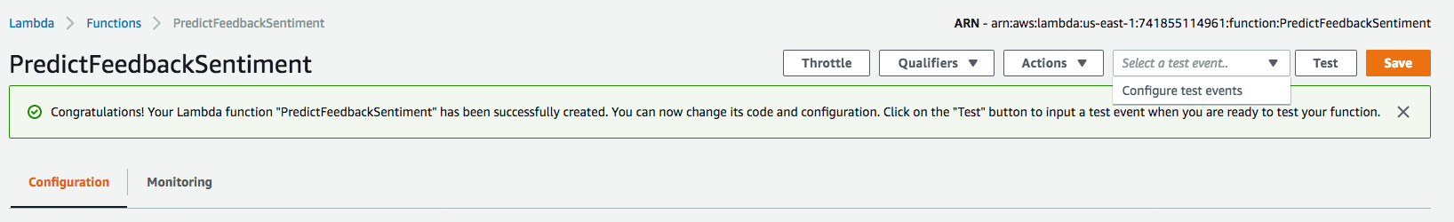 Configure test event