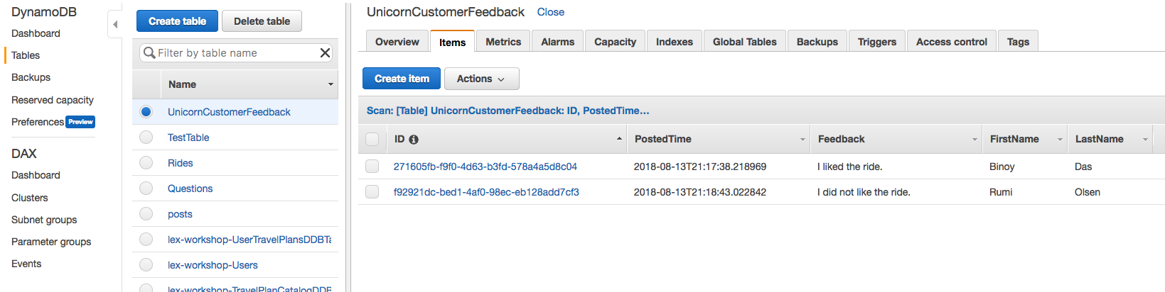 DynamoDB Entries