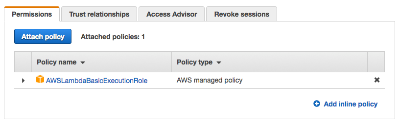 Inline policies screenshot