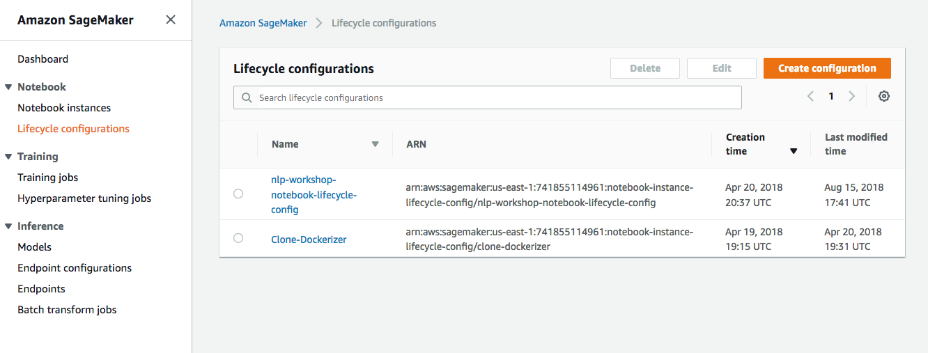 Lifecycle configurations