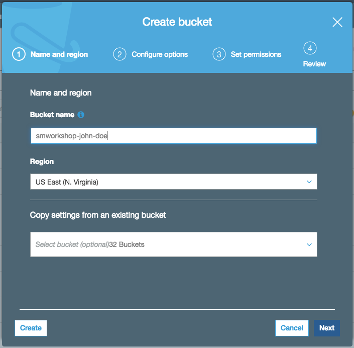 Create bucket screenshot
