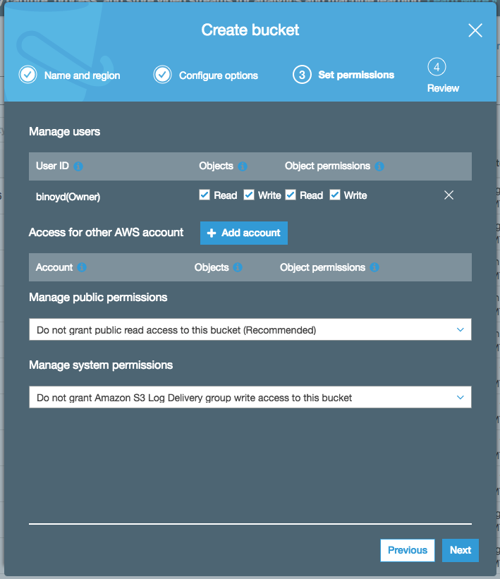 Create bucket screenshot