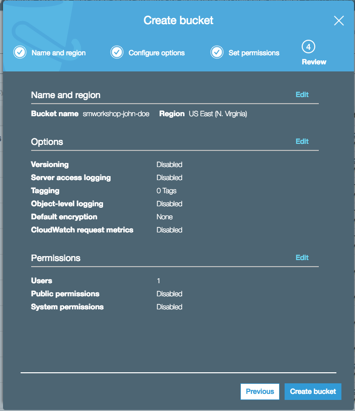 Create bucket screenshot