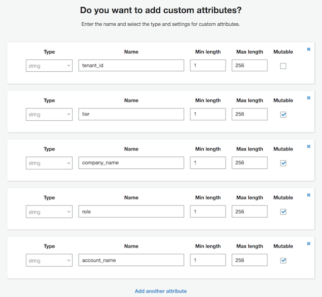 Lab 1 Part 1 Step 6 Cognito Custom Attributes