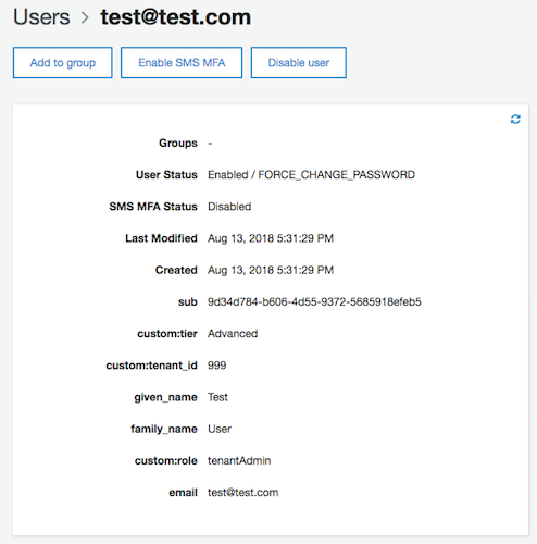 Lab 1 Part 2 Step 9 Cognito User Detail