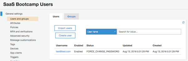 Lab 1 Part 2 Step 8 Cognito Users and Groups