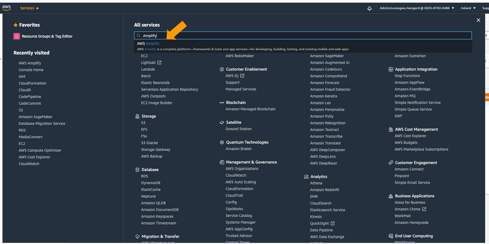 Navigate to Amplify Console