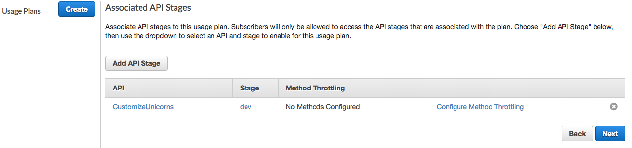 add stage to Usage plan
