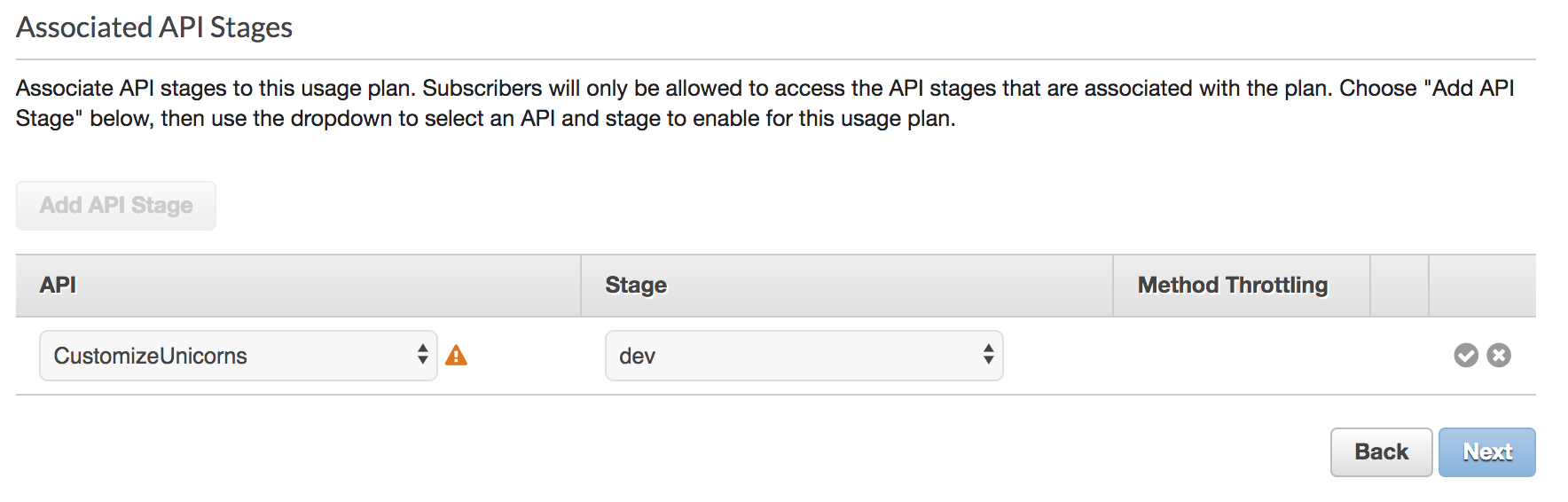 add stage to Usage plan
