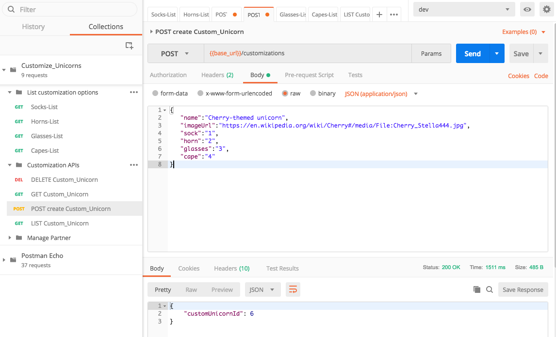 create customization on postman