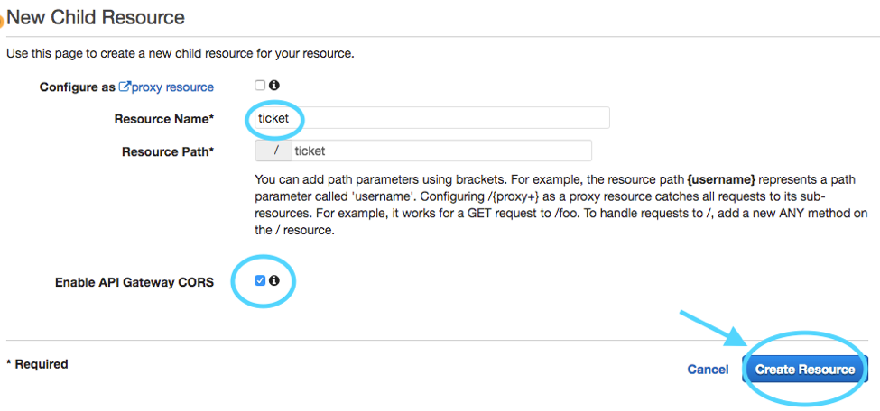 Create api child CORS