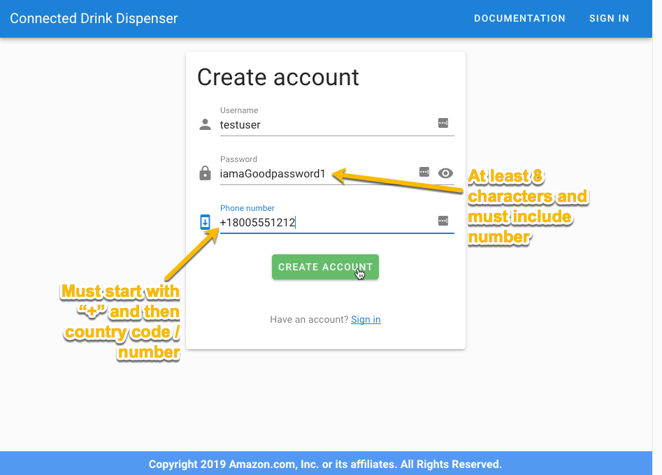 Create Account Page