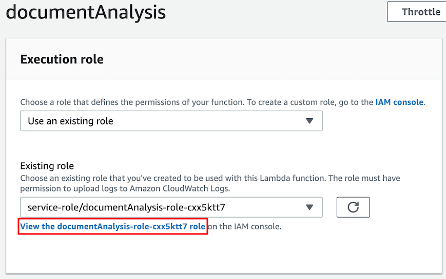 Execution role for documentAnalysis function