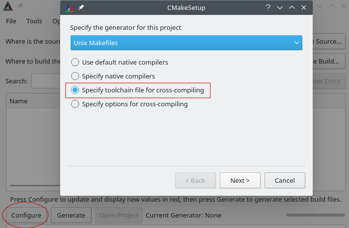 CMake main window