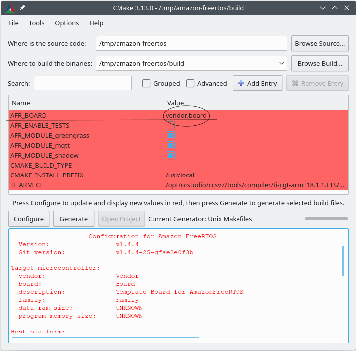 CMake main window