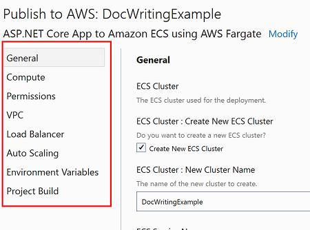 Categories in AWS Toolkit for Visual Studio