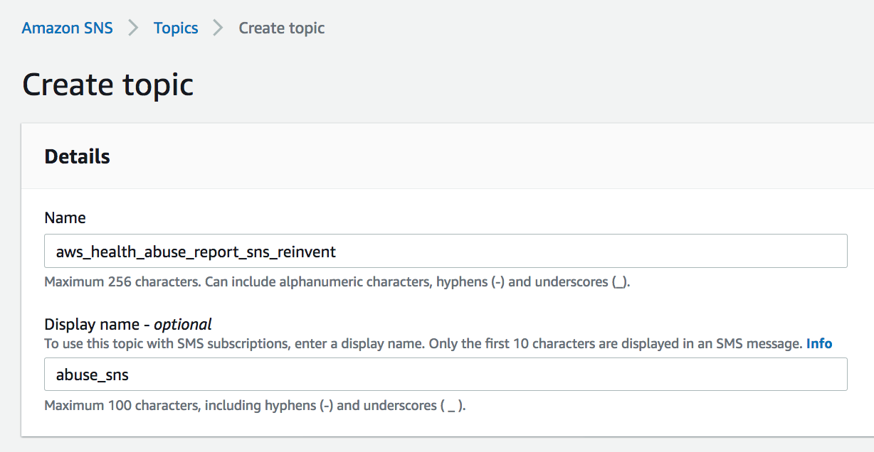 Create SNS topic