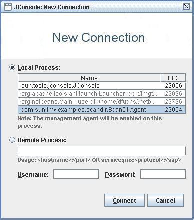 jconsole connection window - connect to local process